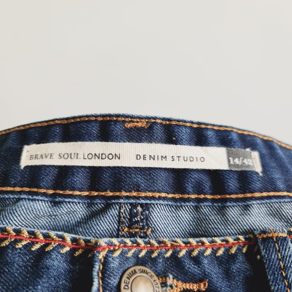 Brave Soul Blue Denim Embroidered Short Skirt UK 14 Zip Pockets - Picture 5 of 6